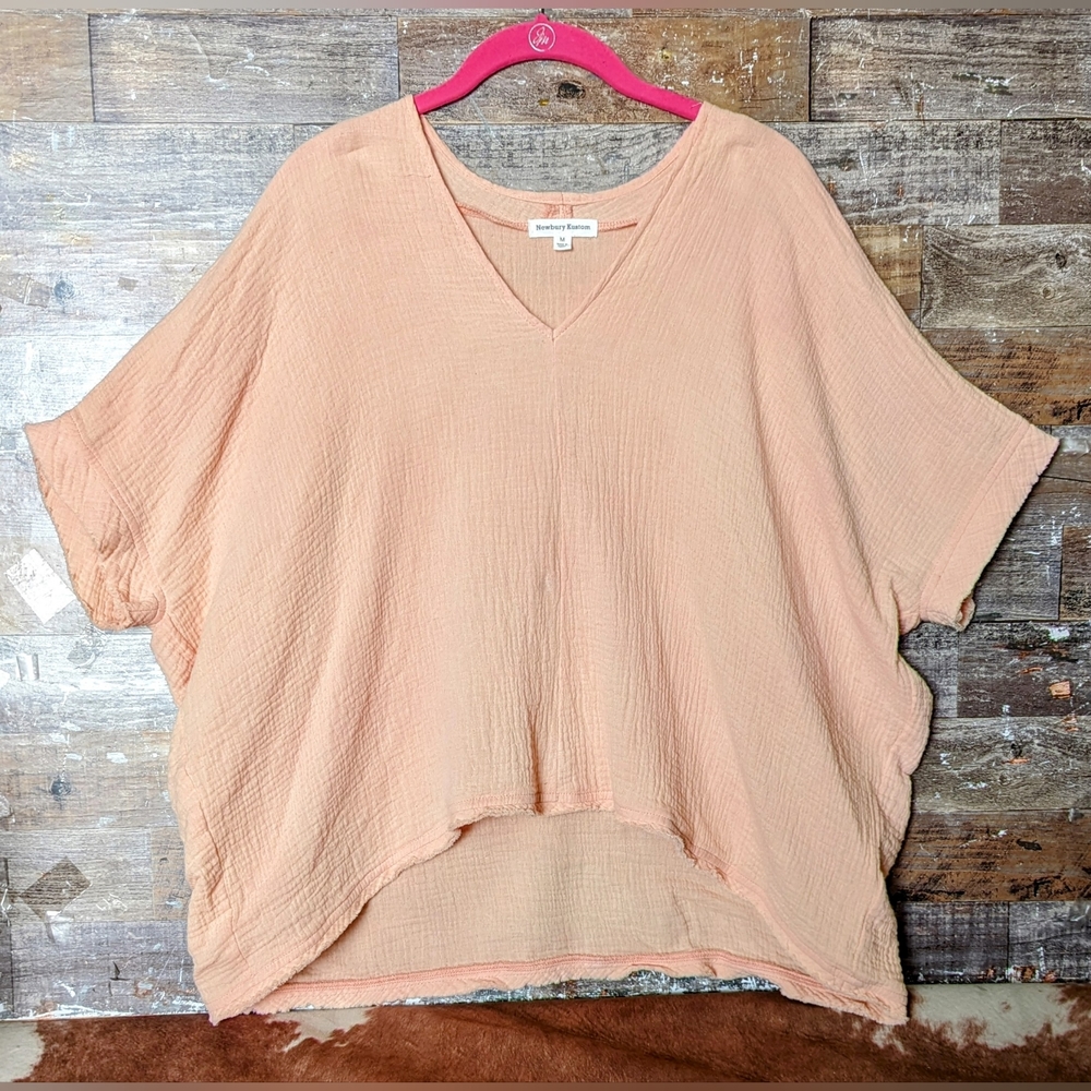 Dolman Peach V‑Neck Cotton Gauze Tunic Top Blouse
